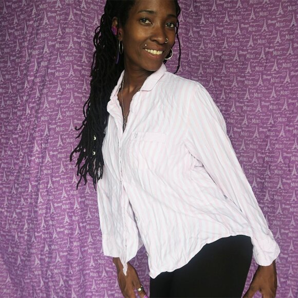 Victoria's Secret vertical stripe sleep top pj pajamas shirt in pink and white M - Picture 5 of 5